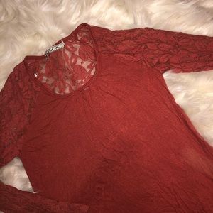 Women’s Autumn Dark Orange Lace Long Sleeve
